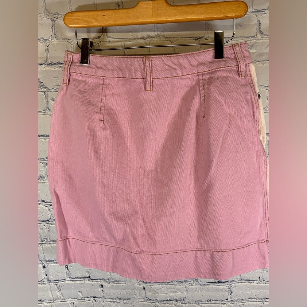 GANNI Cream Light Lilac Wavy Cutline Streetwear Organic Denim Mini Skirt 38 - Picture 2 of 13